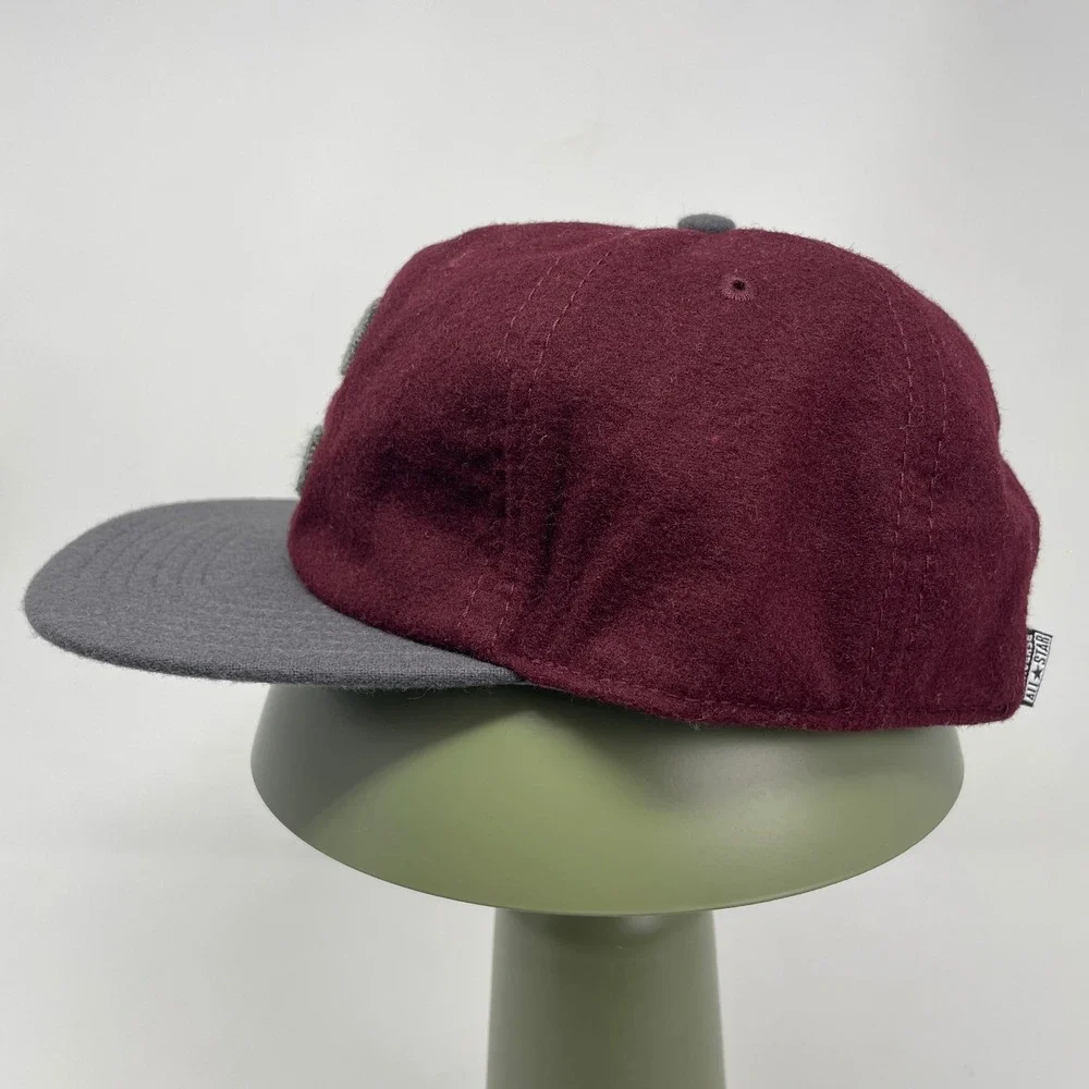 Converse All Star Wool Blend Strapback Hat Maroon Grey Chenille C Patch OSFM